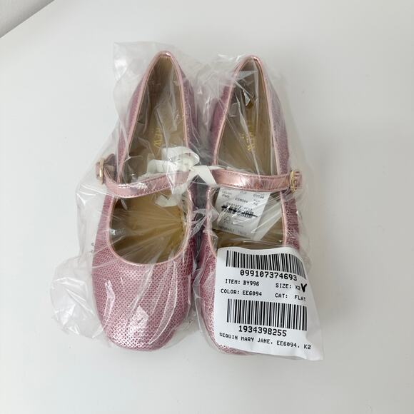 J.Crew Crewcuts Girls Sequin Mary Jane Flats Ballet Party Formal Pink K2 NWT - Picture 5 of 13